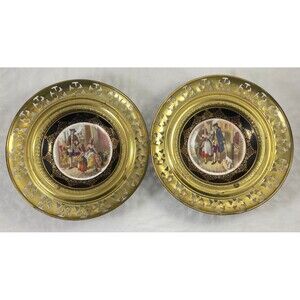 Regency Wall Plate Brass Filigree Frame 10" Cries Of London Vintage Blue Gold